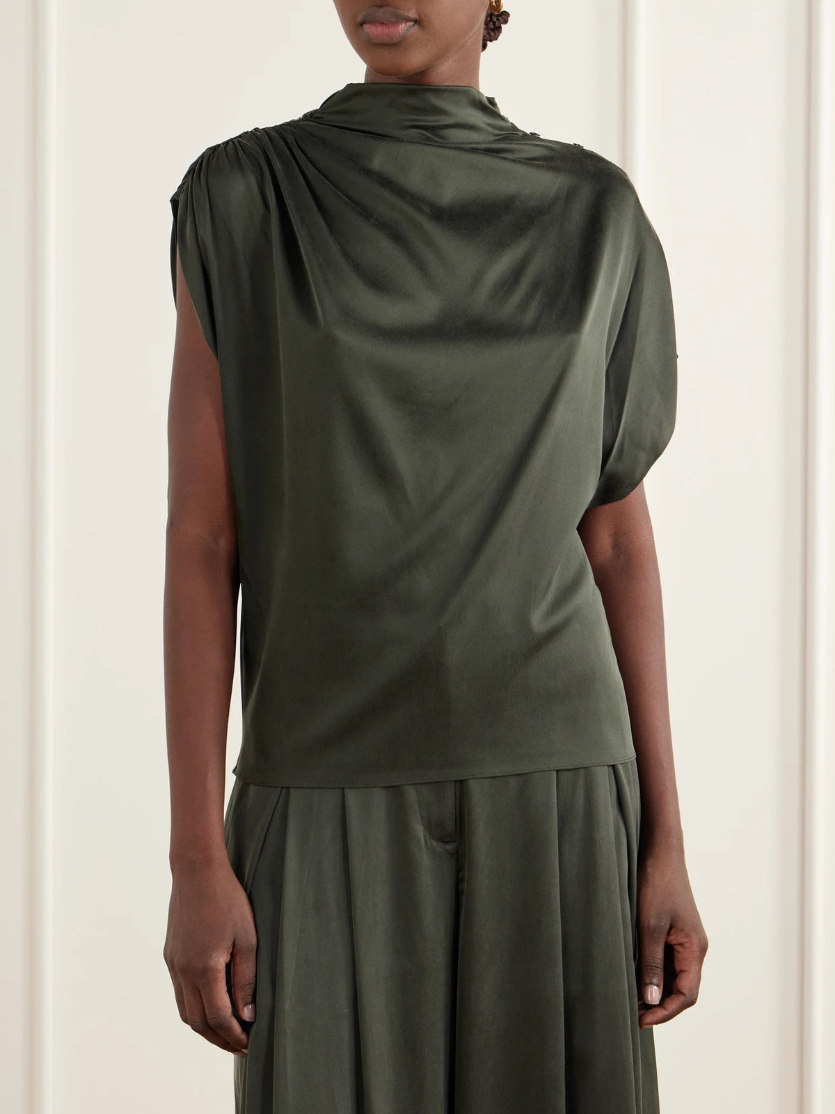 TWP Wish You Would Asymmetric Gathered Silk-blend Charmeuse Blouse
