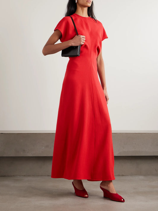 Image of Dresses. Product name - Slouch Waist Gathered Wool-crepe Maxi Dress in Multi colour by brand - TOTEME