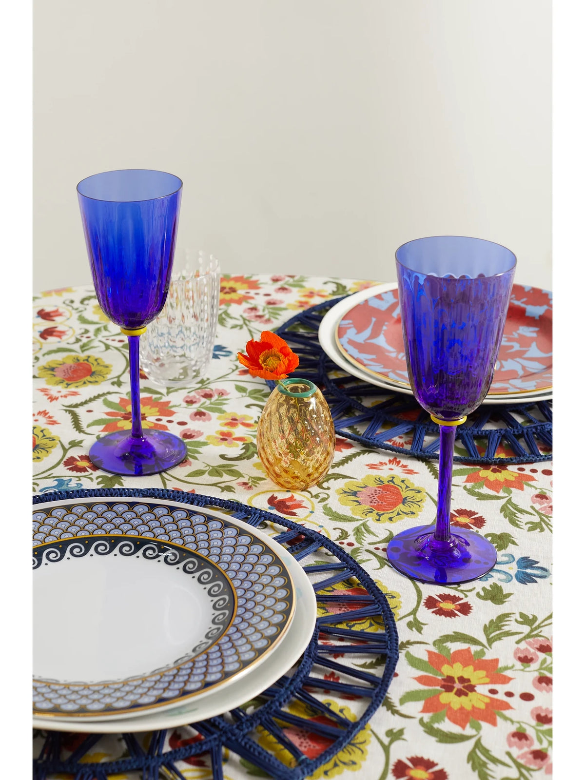 Image of Tableware. Product name - Rainbow Set Of Two Murano Wine Glasses in Blue colour by brand - La DoubleJ