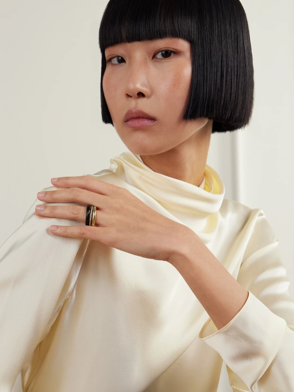 Image of Rings. Product name - Aurea Set Of Three 14-karat Recycled Gold, Diamond And Smokey Quartz Rings in Brown colour by brand - By Pariah
