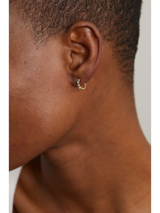 Image of Earrings. Product name - 14-karat Gold, Turquoise And Diamond Hoop Earrings in Multi colour by brand - Sydney Evan