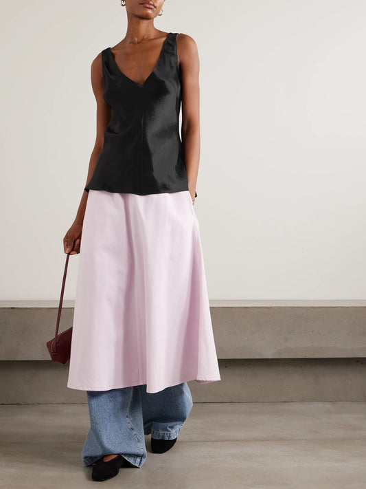 Image of a model wearing Tops. Product name - + Maria Mcmanus Paneled Organic Cotton Camisole in Black colour by brand - AGOLDE
