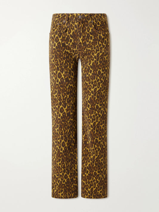 Image of Jeans. Product name - Joan Cropped Animal-print Flared Jeans in Leopard print colour by brand - R13