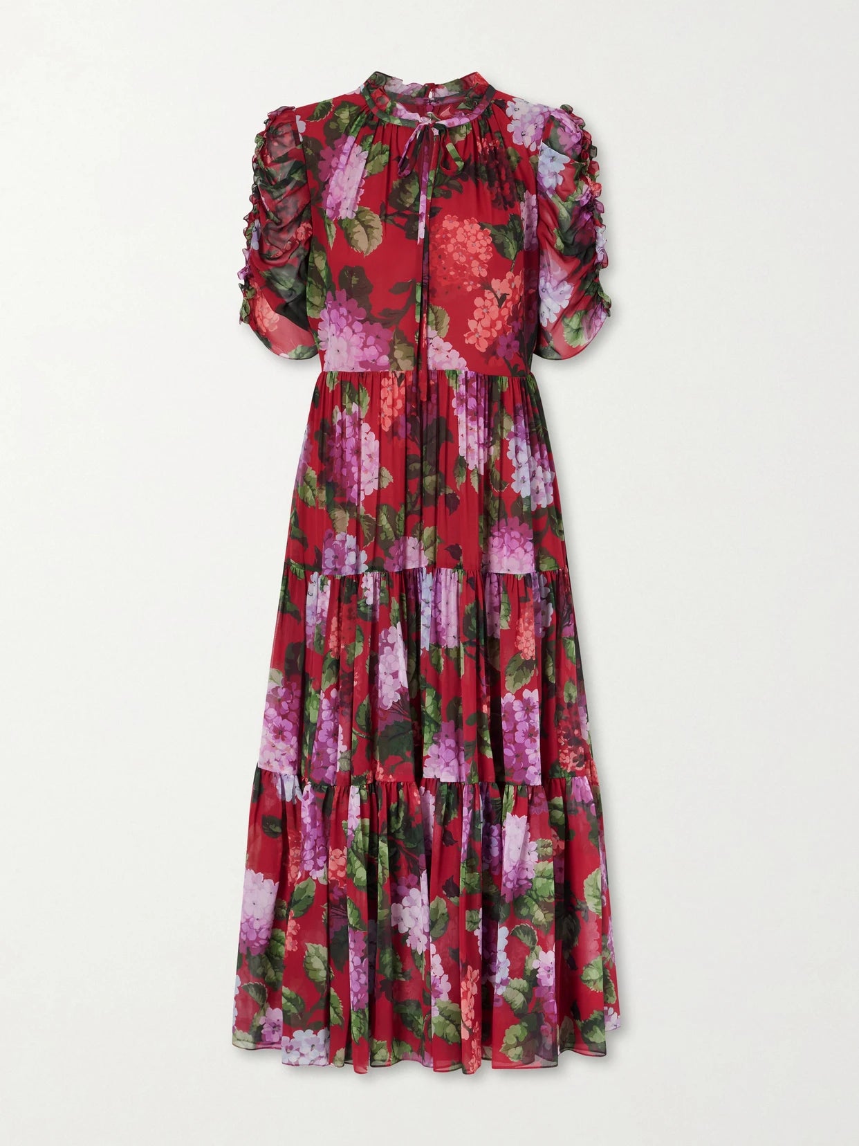 Tie-detailed Ruffled Tiered Floral-print Silk-chiffon Midi Dress