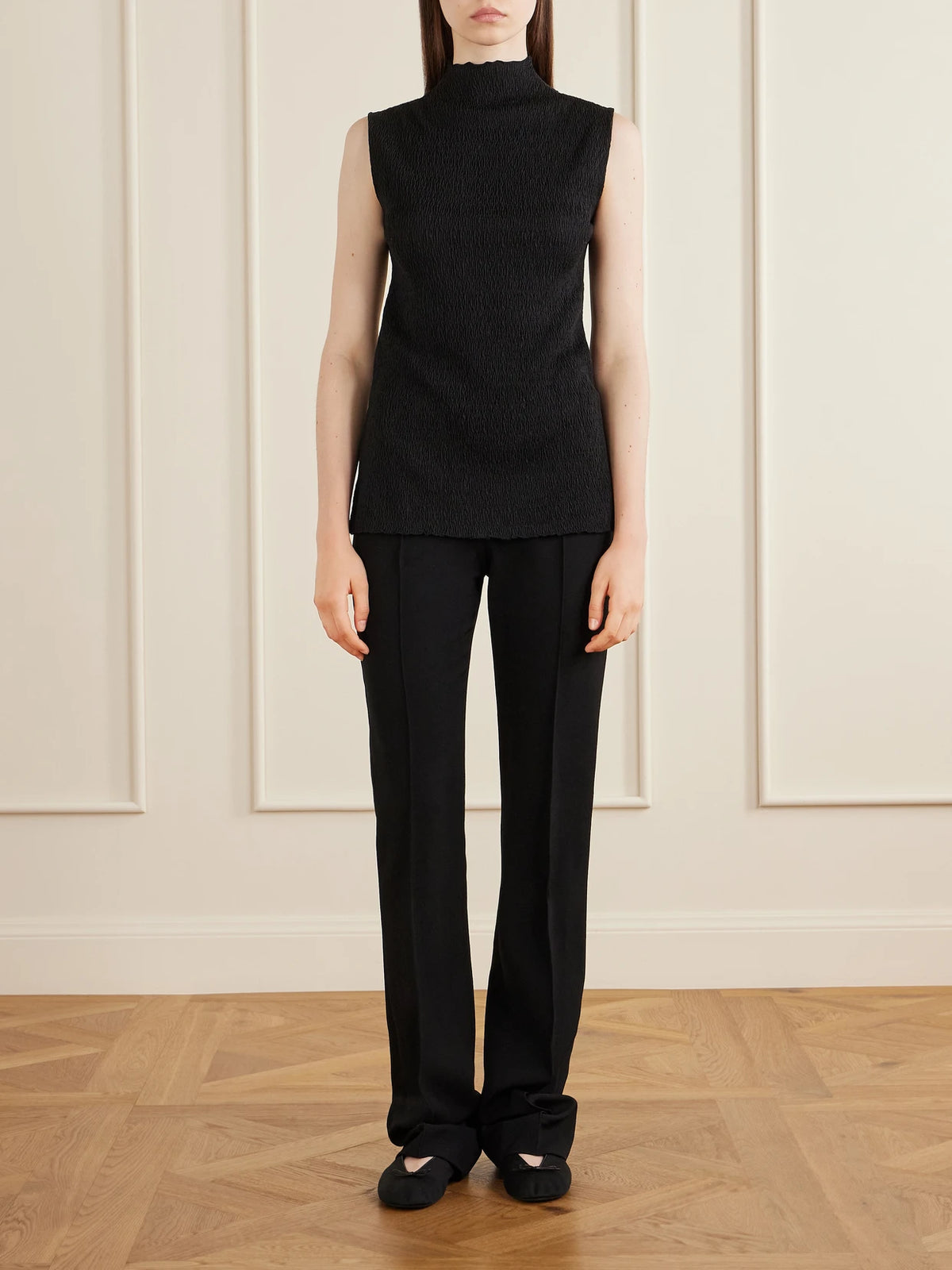 Image of Flats. Product name - Fay Wool Ballet Flats in Black colour by brand - The Row