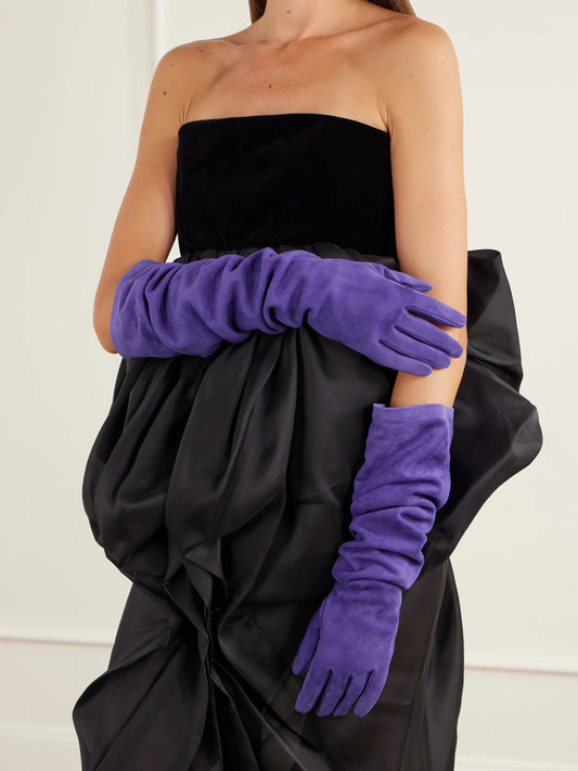 Image of Gloves & Mittens. Product name - Remo Suede Gloves in Purple colour by brand - KHAITE