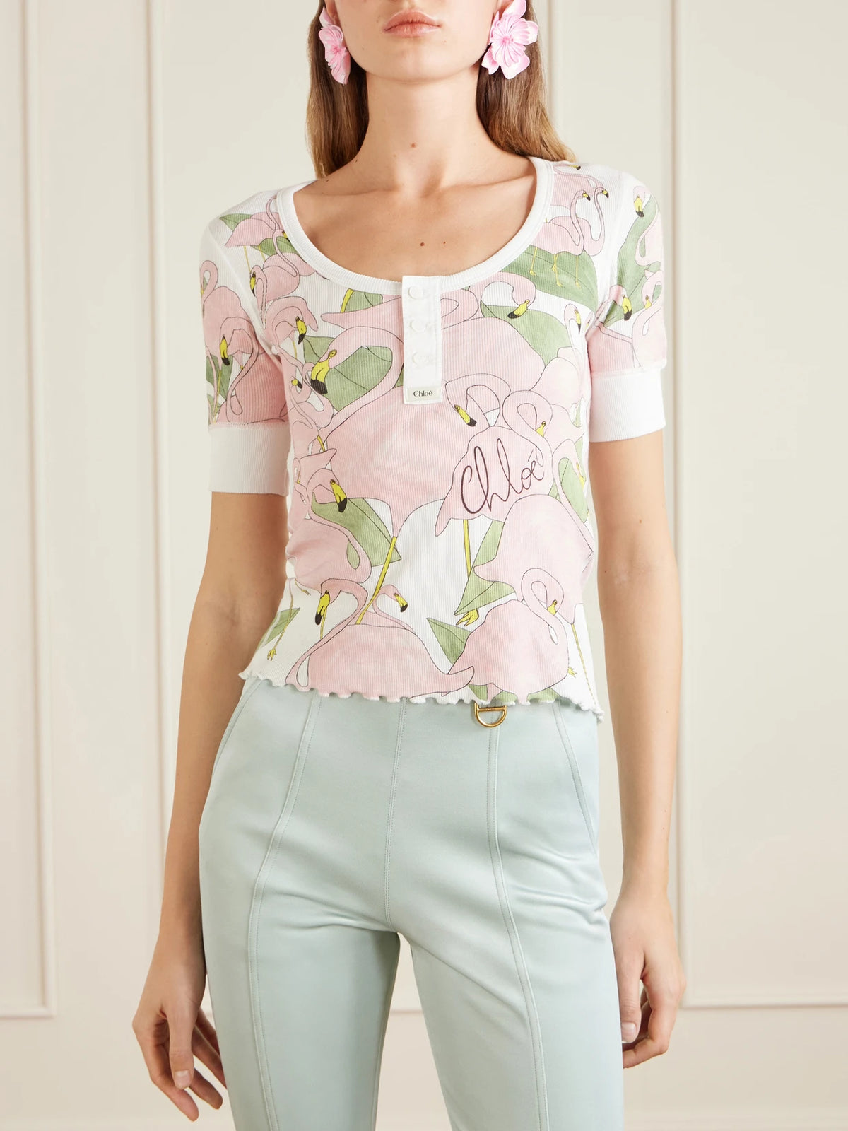 Printed Ribbed Cotton-jersey T-shirt