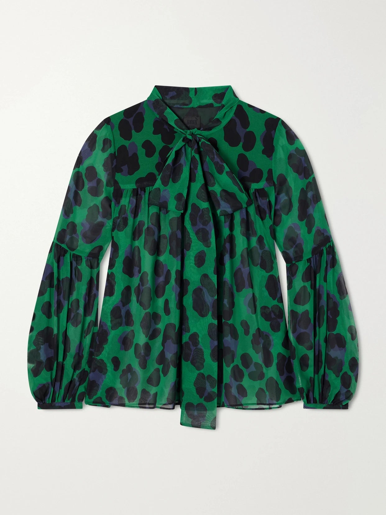 Knotted Gathered Leopard-print Georgette Blouse