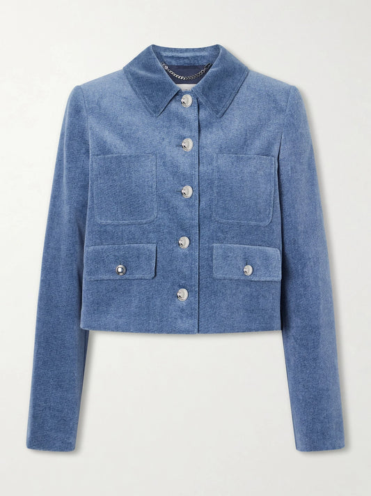 Image of Coats & Jackets. Product name - Astley Cotton Velvet Jacket in Blue colour by brand - Altuzarra
