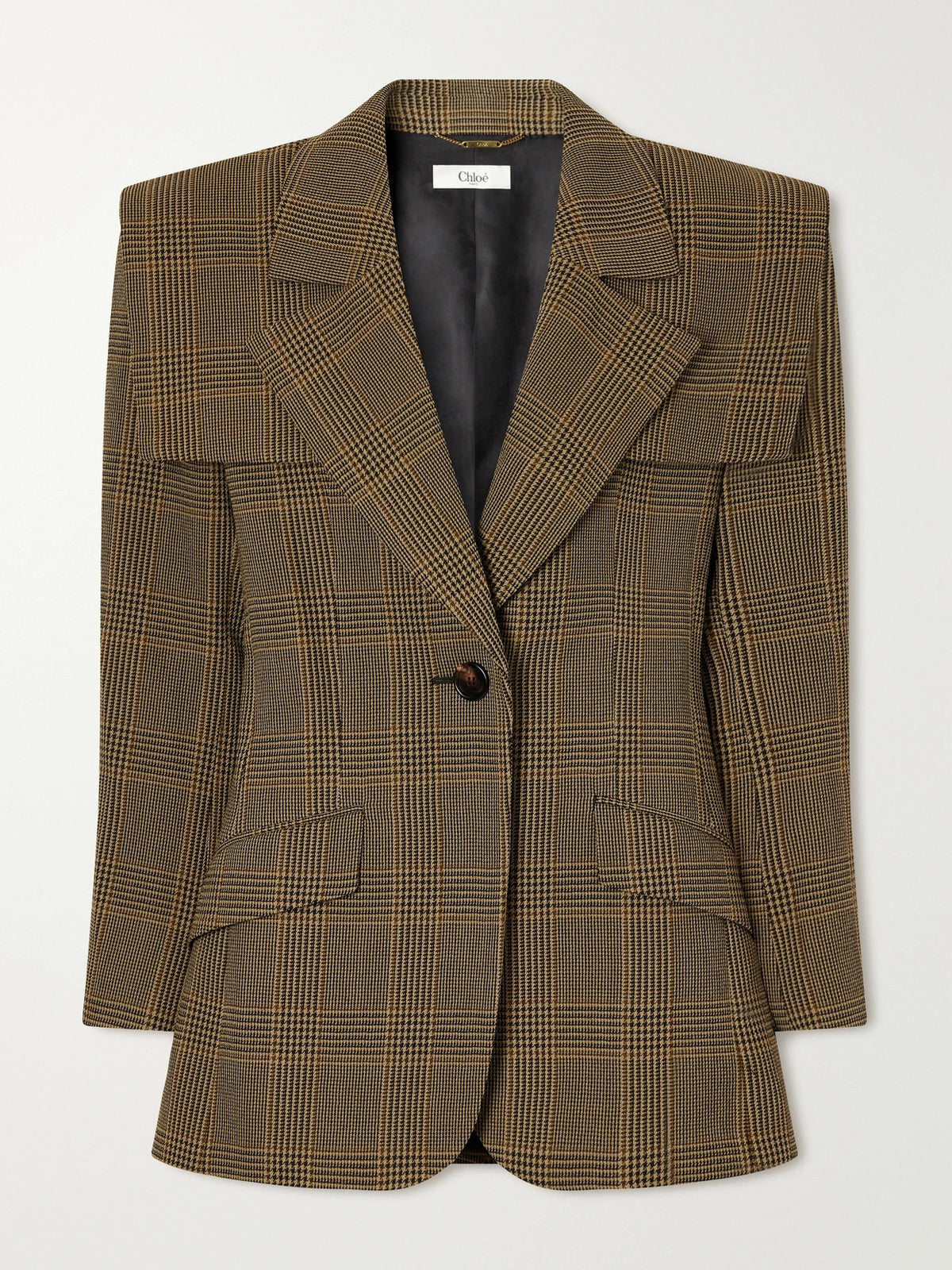 Chloé Cape-detailed Prince Of Wales Checked Virgin Wool-crepe Blazer