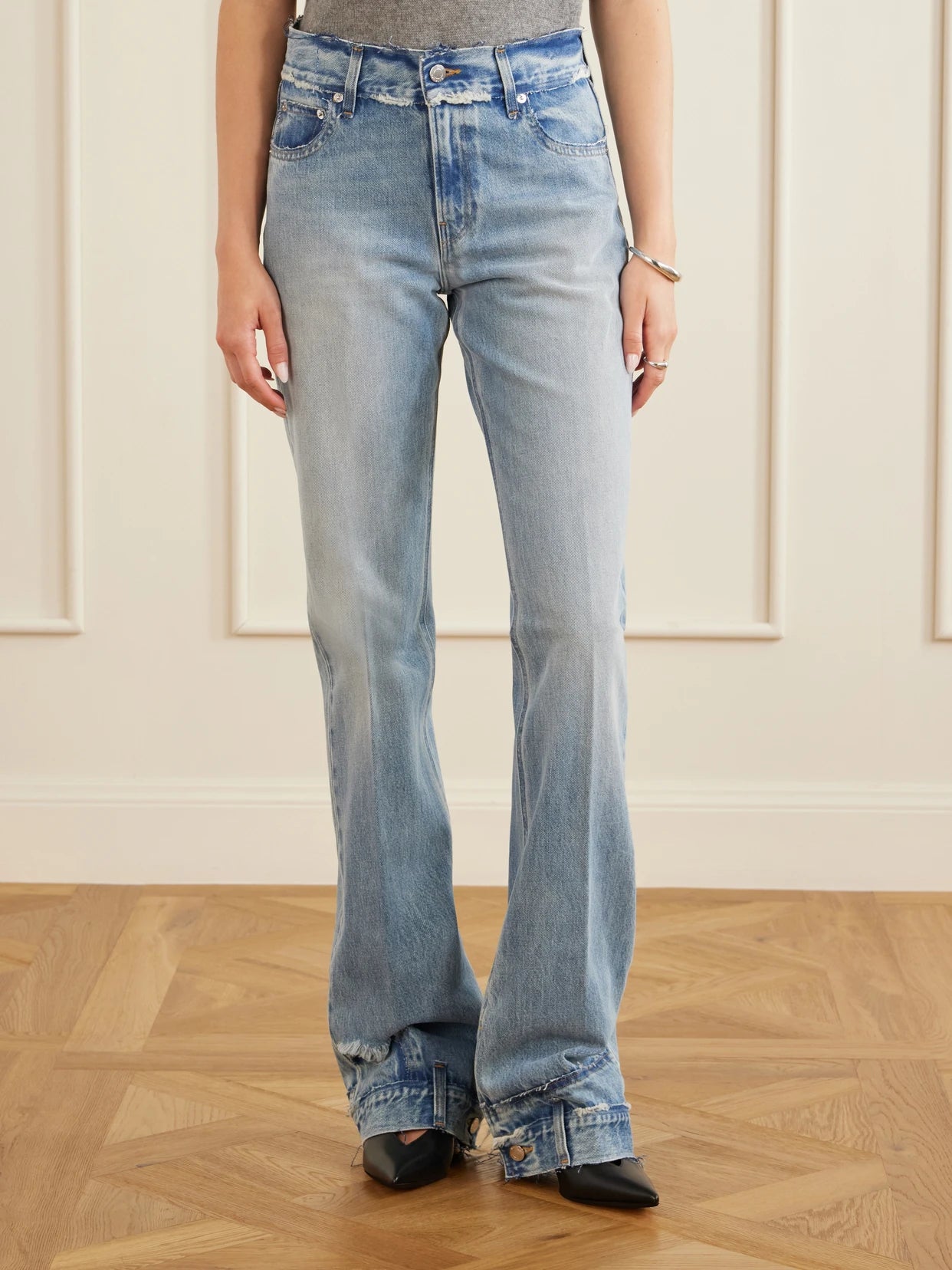 Flora Distressed Mid-rise Flared Jeans