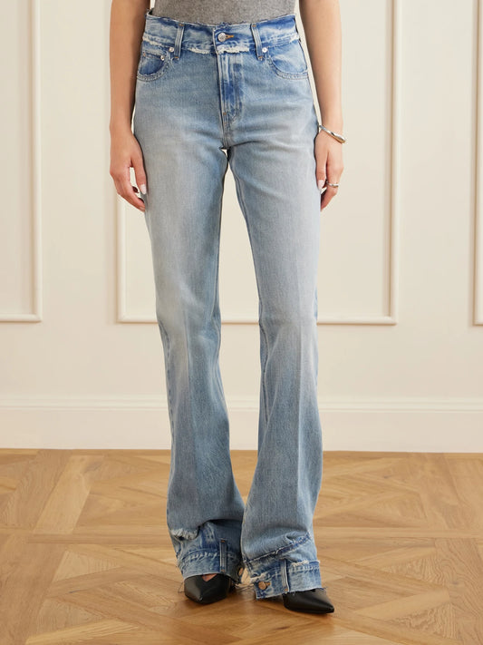 Flora Distressed Mid-rise Flared Jeans