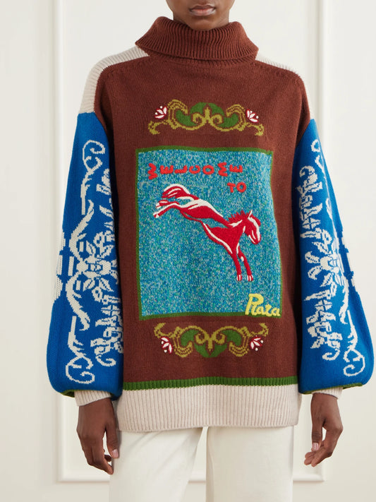 ALÉMAIS Lasso Embroidered Merino Wool Sweater