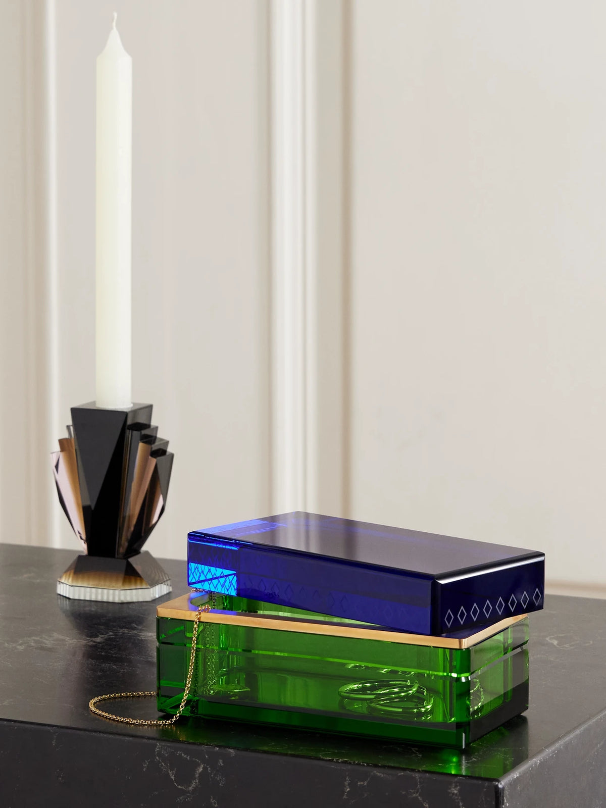 Image of Decor. Product name - Crystal Trinket Box in Green colour by brand - Reflections Copenhagen