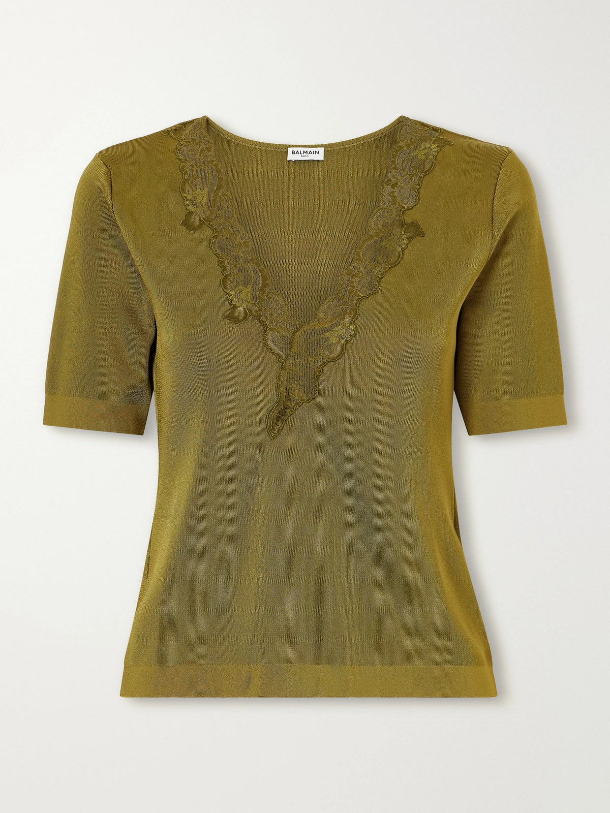Balmain Lace-trimmed Knitted T-shirt