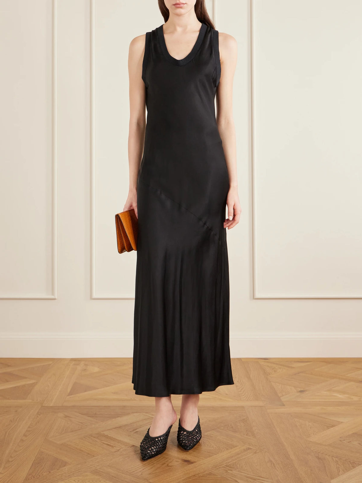 Image of Heels. Product name - Victoria 70 Woven Leather Mules in Black colour by brand - Le Monde Béryl