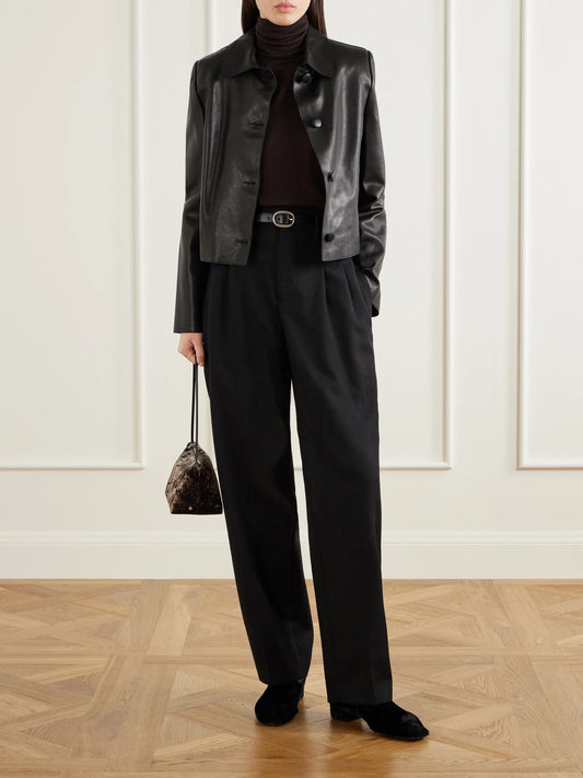 Image of a model wearing Outerwear. Product name - Saluto Wool Turtleneck Sweater in Dark brown colour by brand - Max Mara