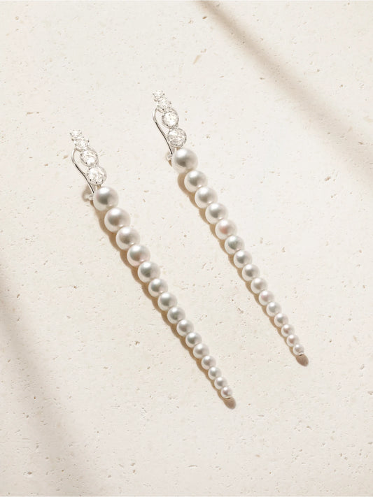 Dreamy 18-karat White Gold, Pearl And Diamond Earrings