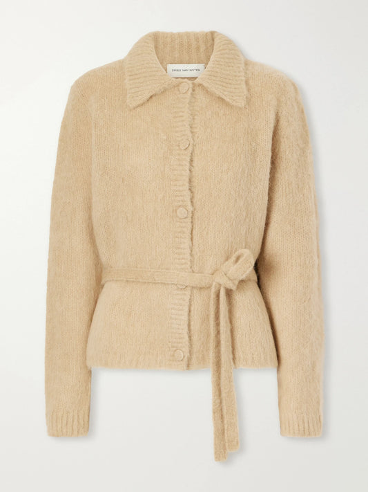 Dries Van Noten Belted Alpaca And Merino Wool-blend Cardigan
