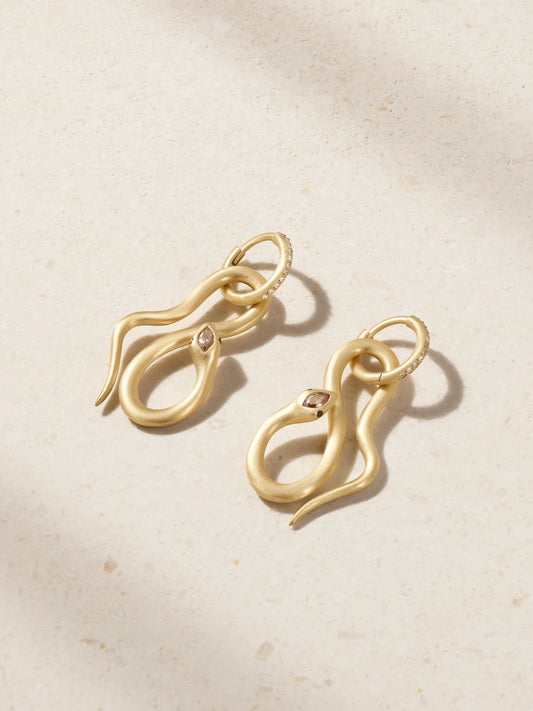 Jungle Snake 18-karat Gold Diamond Hoop Earrings