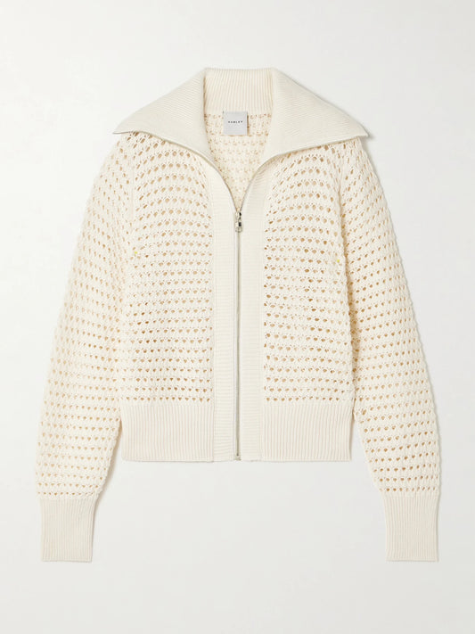 Image of Sleepwear & Loungewear. Product name - Eloise Pointelle-knit Cotton Cardigan in Cream colour by brand - Varley