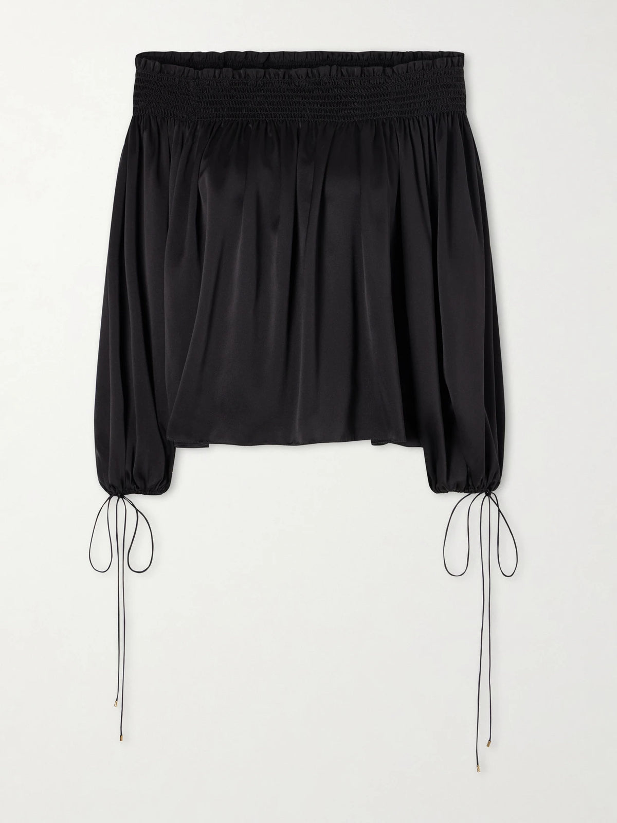 Off-the-shoulder Gathered Silk-satin Blouse