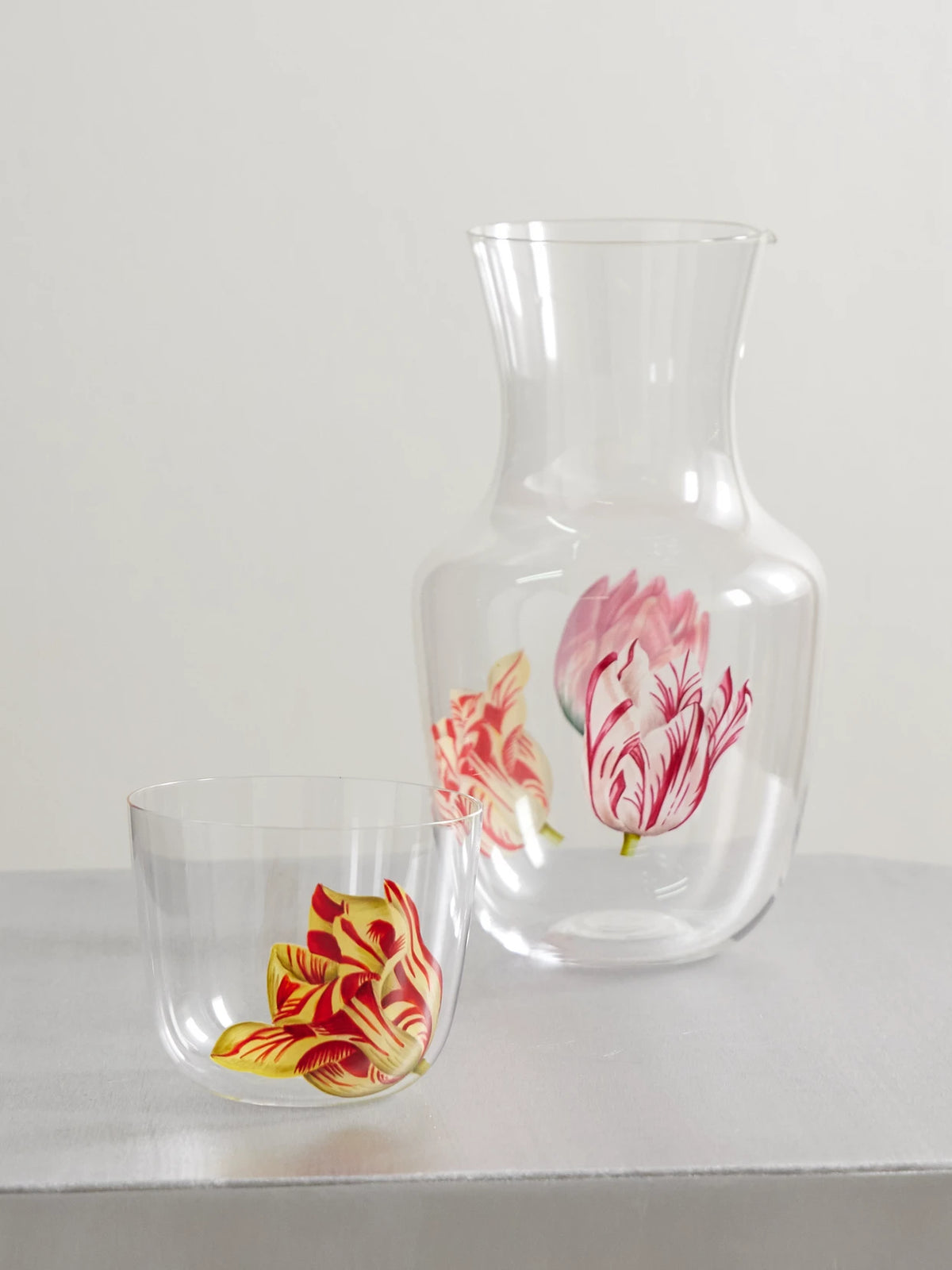 Image of Tableware. Product name - Tulipmania Set Of Two Painted Crystal Glass Tumblers in Clear colour by brand - LOBMEYR