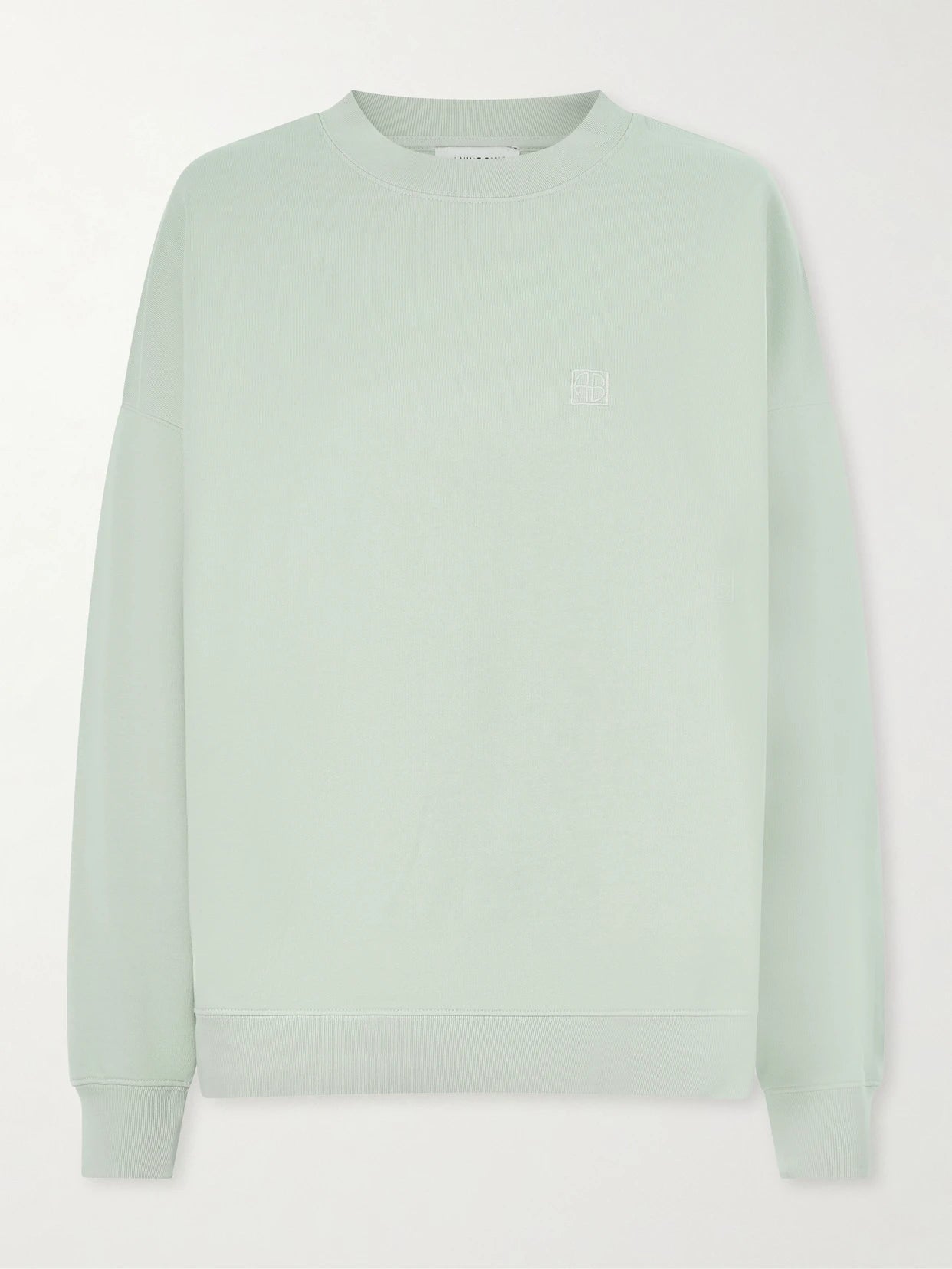 Image of Sleepwear & Loungewear. Product name - Miles Logo-embroidered Cotton-jersey Sweatshirt in Green colour by brand - Anine Bing
