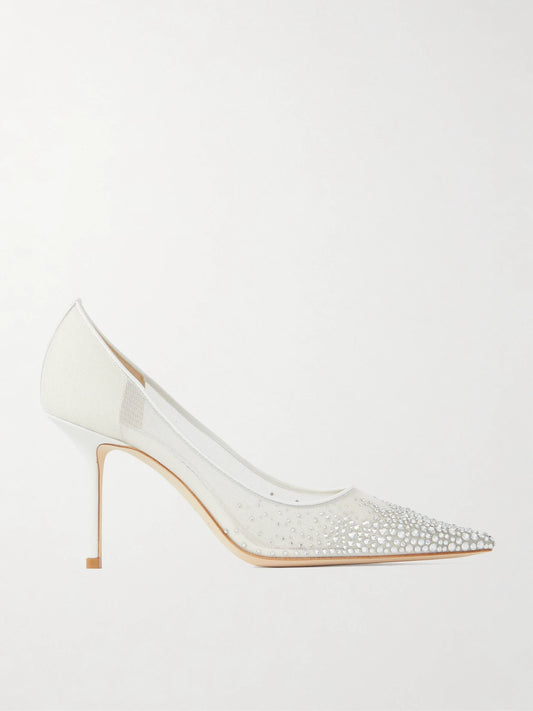 Love 85 Leather-trimmed Crystal-embellished Mesh Pumps