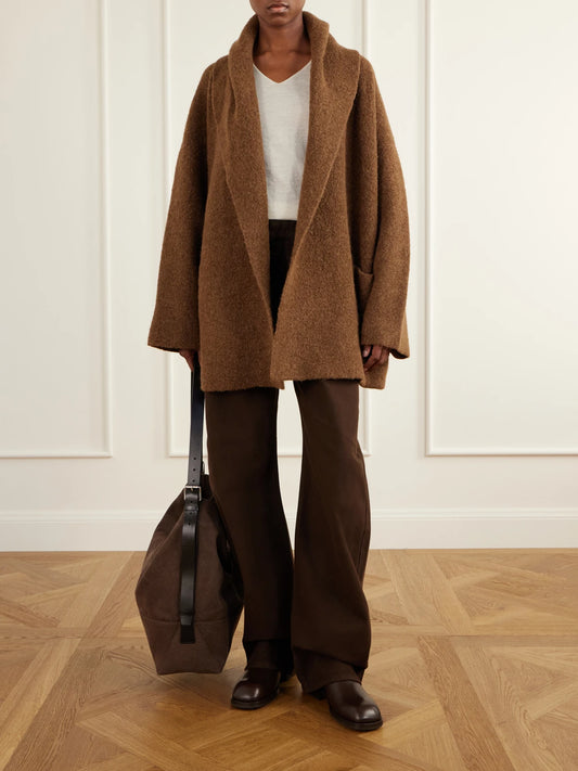 Image of Coats & Jackets. Product name - Alpaca And Wool-blend Coat in Brown colour by brand - Lauren Manoogian