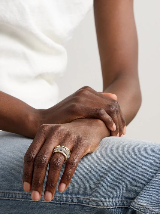 Image of Rings. Product name - Set Of Three 14-karat Recycled Yellow And White Gold Diamond Rings in Multi colour by brand - By Pariah