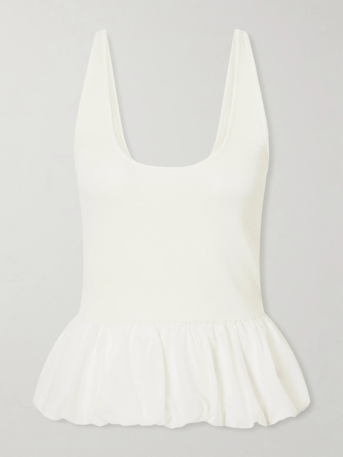 ST. AGNI Balloon Ballet Gathered Chiffon-trimmed Ribbed Tank