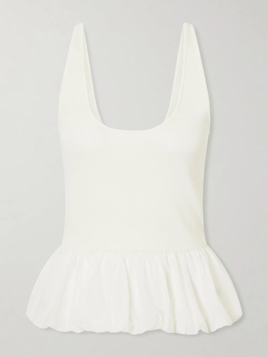 ST. AGNI Balloon Ballet Gathered Chiffon-trimmed Ribbed Tank