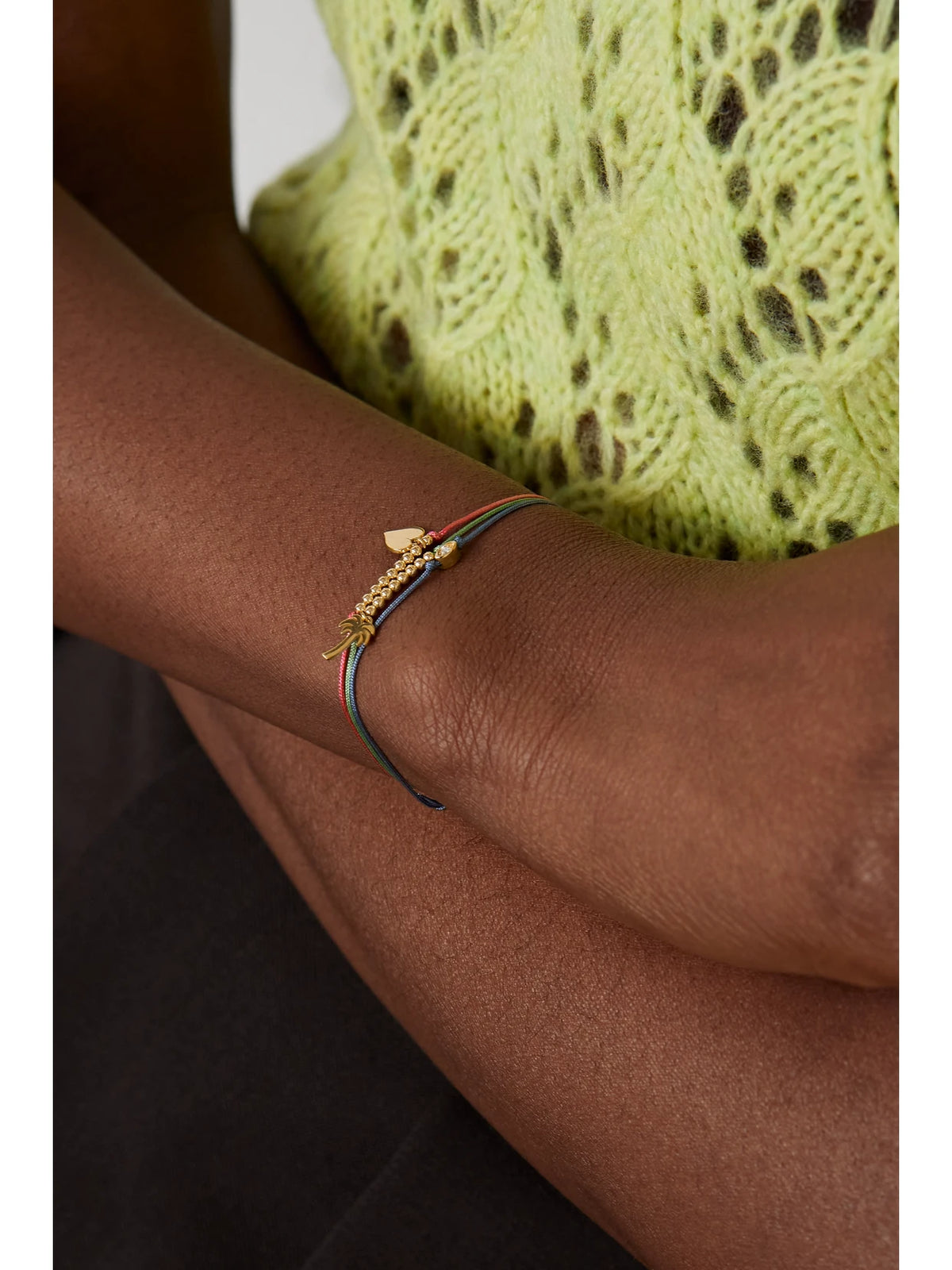 Image of Bracelets. Product name - Tiny Evil Eye 14-karat Gold, Cord And Diamond Bracelet in Multi colour by brand - Sydney Evan