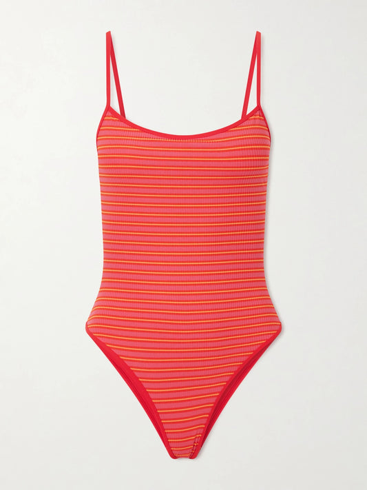 Image of Swimwear. Product name - Trentasei Striped One-piece Swimsuit in Red colour by brand - Lido