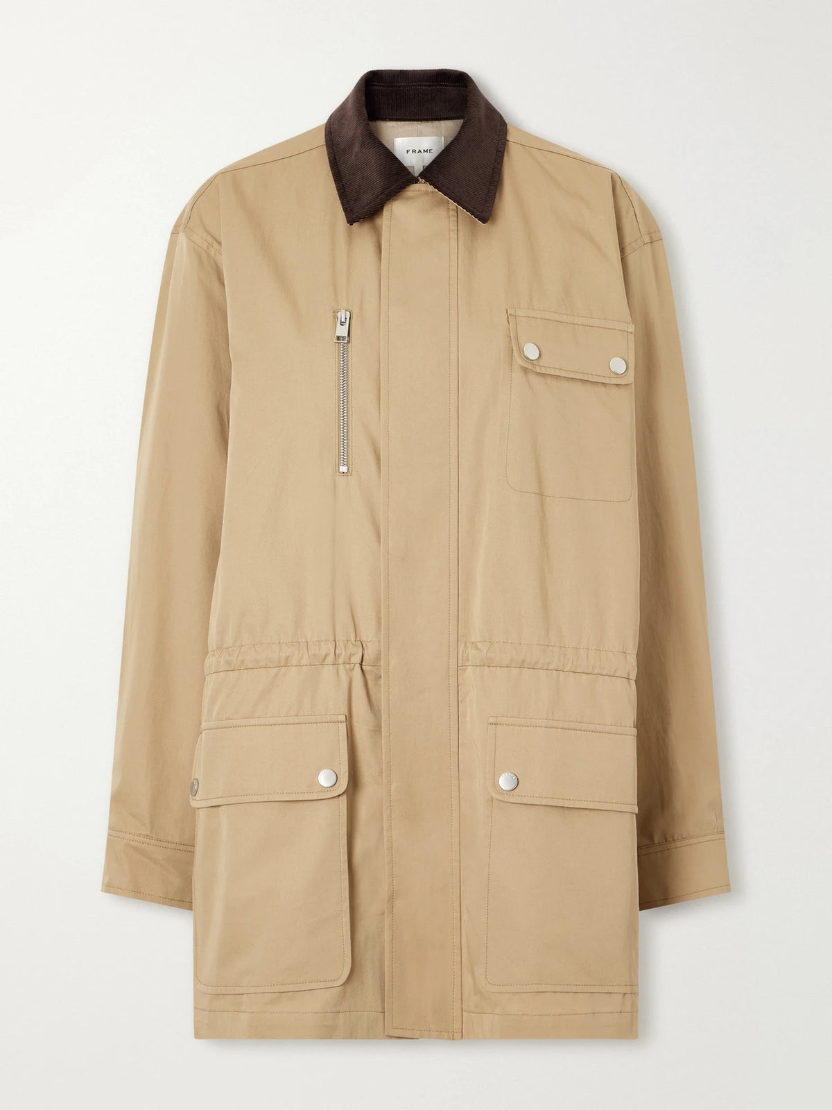 FRAME The Safari Drawstring Corduroy-trimmed Cotton-twill Jacket