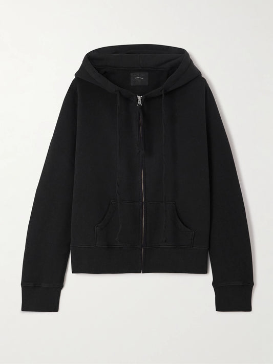 Image of Sleepwear & Loungewear. Product name - Callie Cotton-jersey Hoodie in Black colour by brand - Nili Lotan
