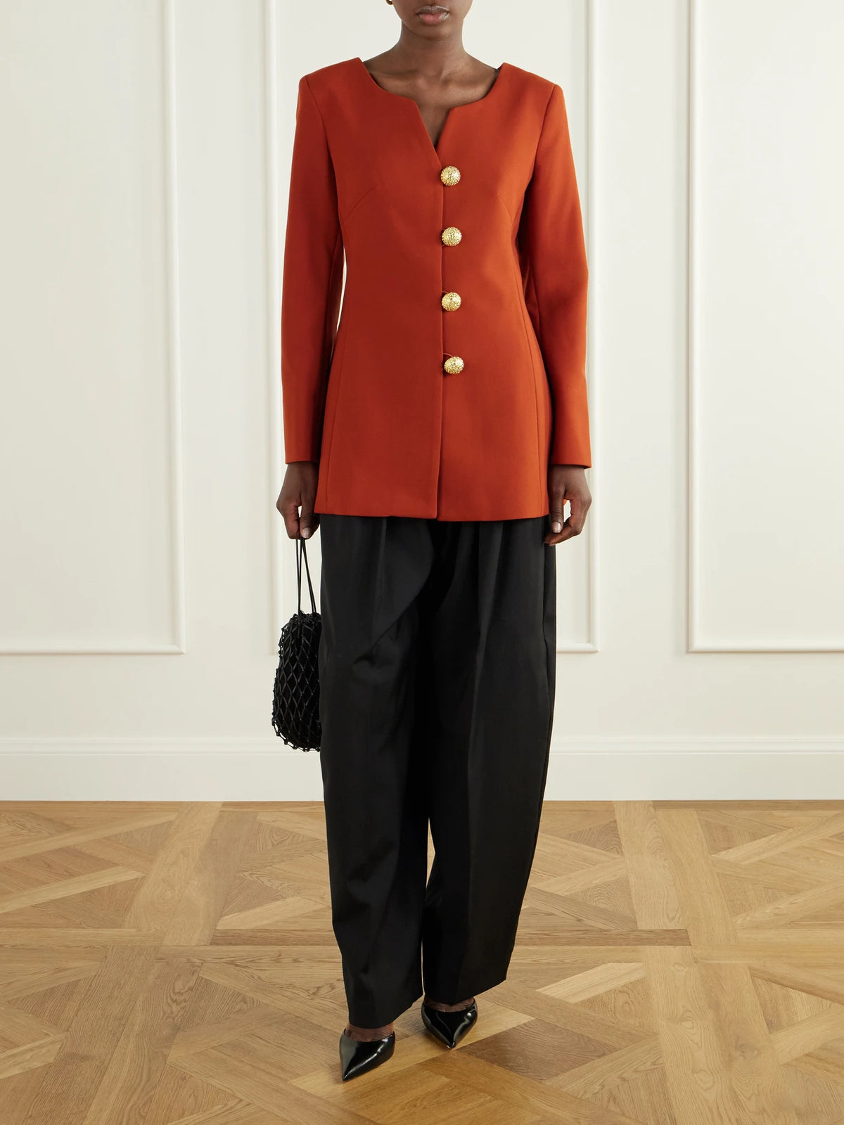 Image of Coats & Jackets. Product name - Claude Embellished Cady Jacket in Brick colour by brand - DESTREE