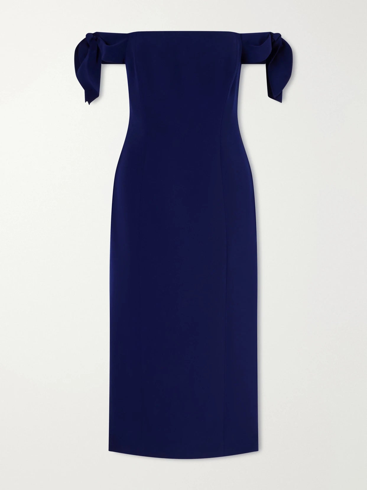 Image of Dresses. Product name - Off-the-shoulder Crepe Midi Dress in Navy colour by brand - Carolina Herrera