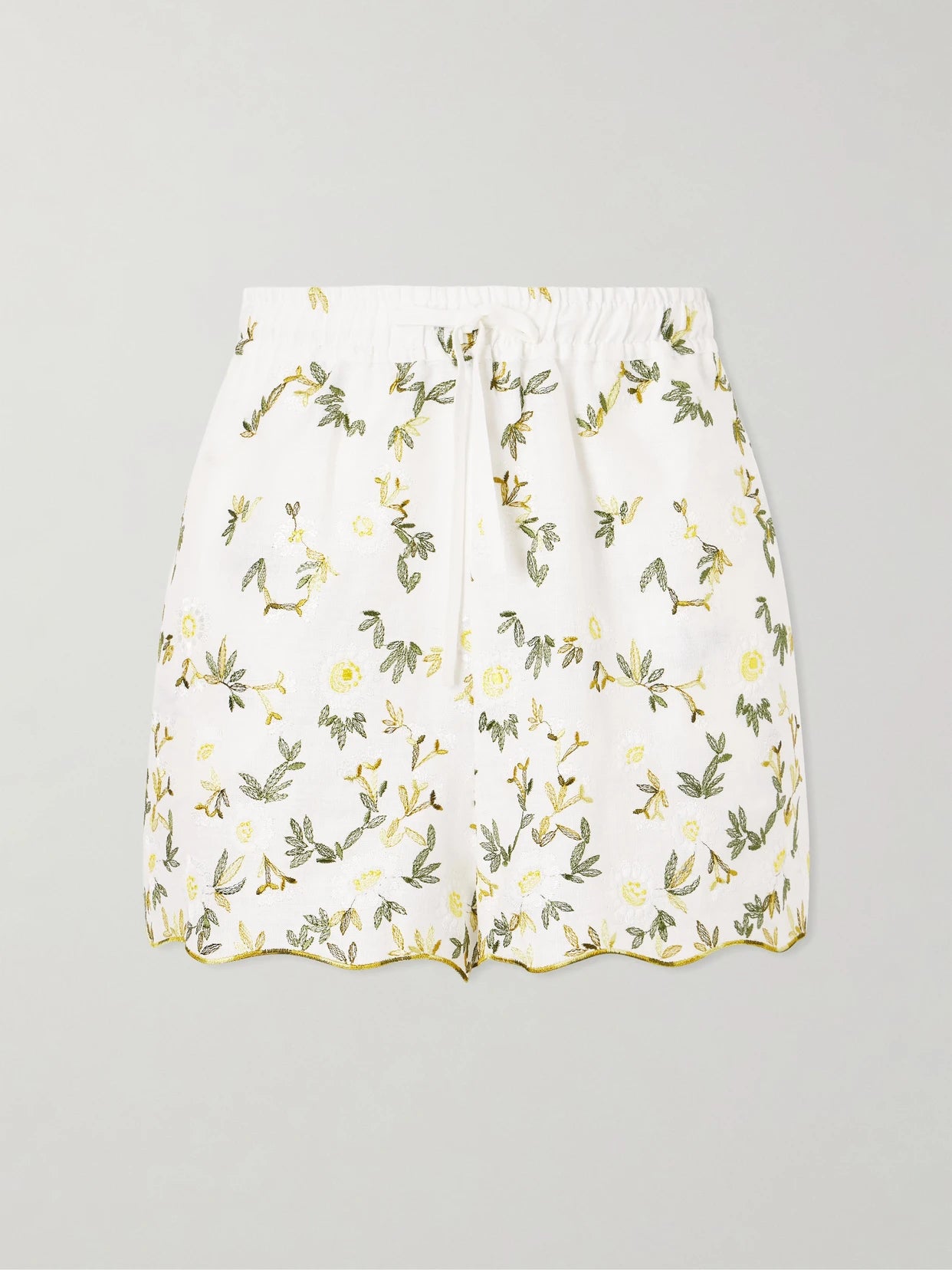 Elena Floral-embroidered Linen Drawstring Shorts