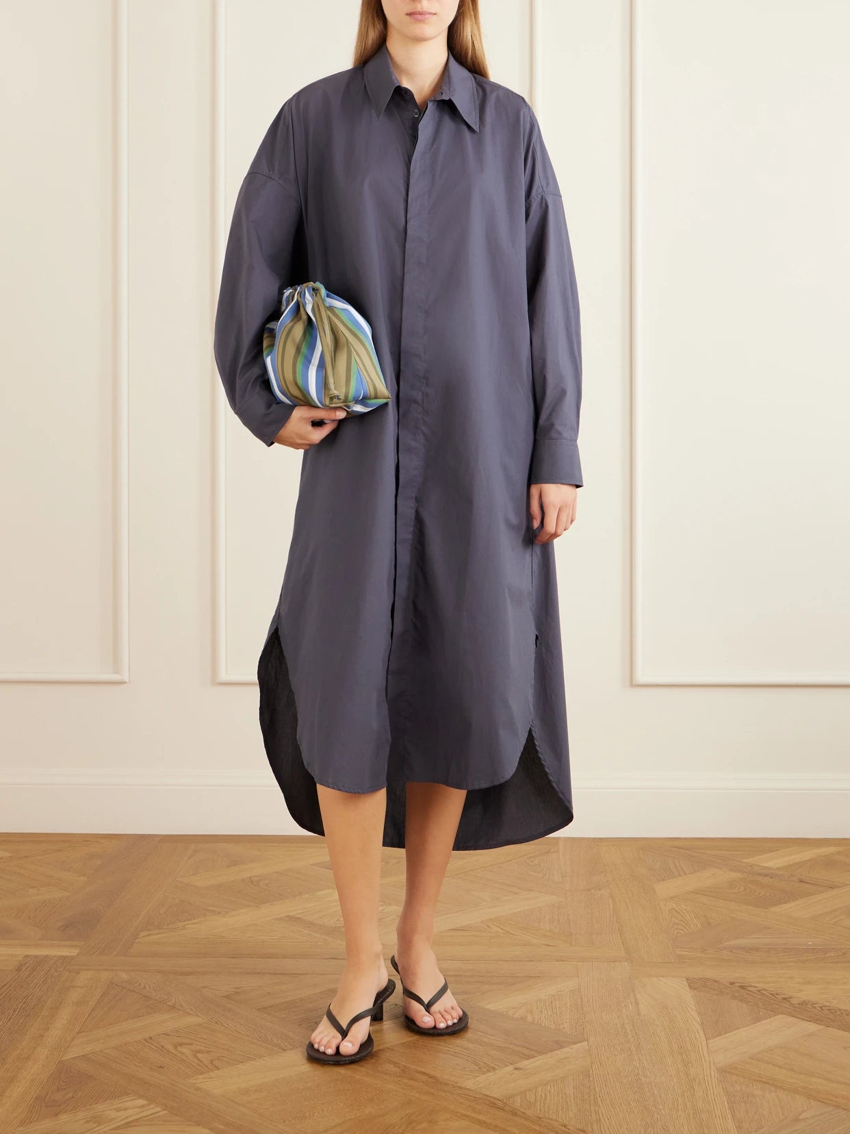 Image of Dresses. Product name - Bloom Organic Cotton Midi Dress in Dark gray colour by brand - The Frankie Shop