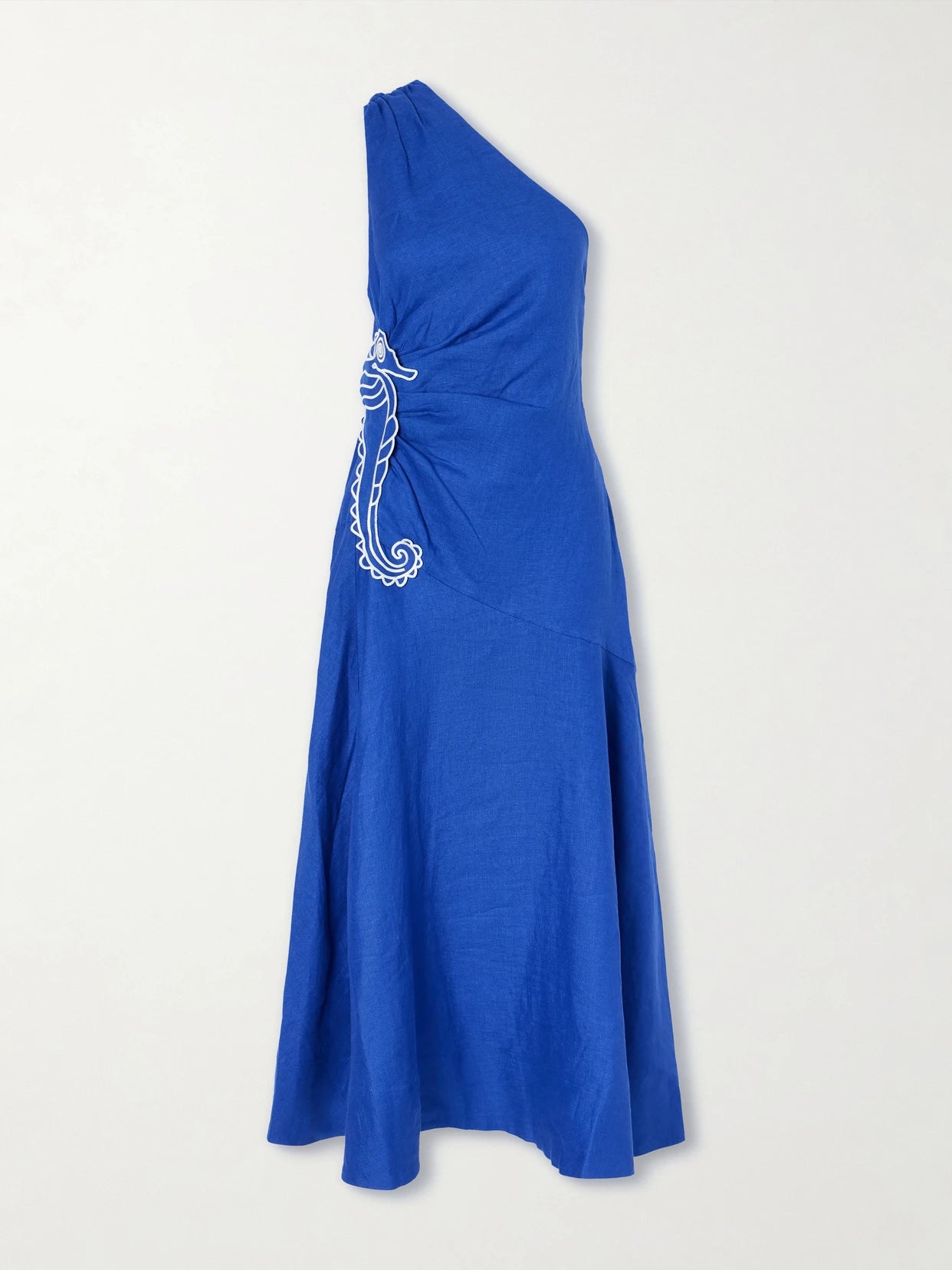 Seahorse Embroidered Linen Maxi Dress