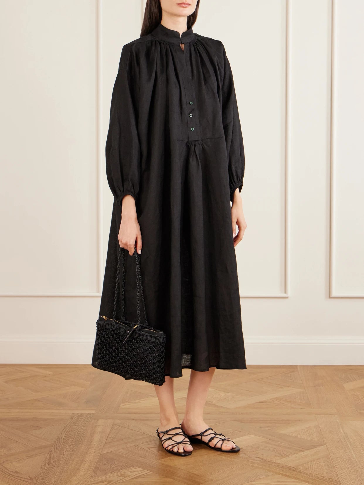 Image of Dresses. Product name - Black Sea Linen Maxi Dress in medium colour by brand - Les Vacances D'Irina