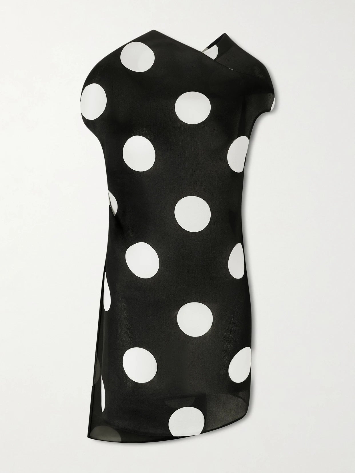 Image of Dresses. Product name - Tatia Draped Polka-dot Silk Mini Dress in Black colour by brand - KHAITE