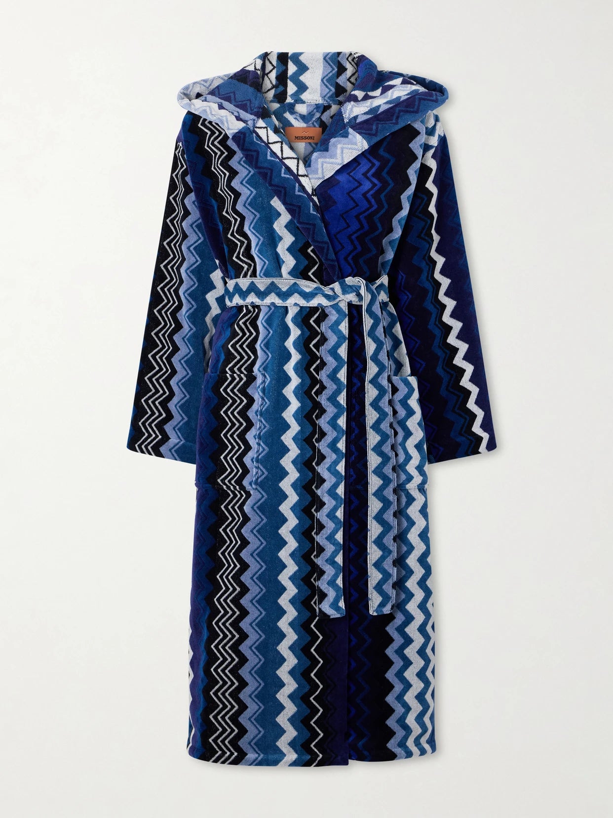 Image of Lingerie. Product name - Giacomo Striped Hooded Belted Cotton-terry Robe in Multi colour by brand - MISSONI HOME