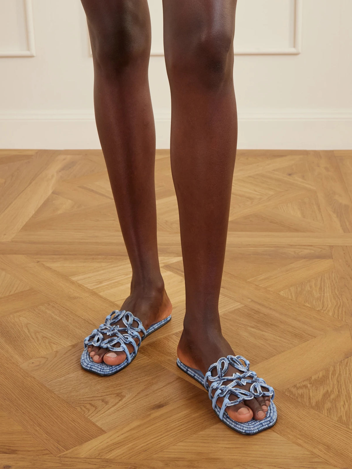 + Paula's Ibiza Leather-trimmed Embroidered Canvas Slides