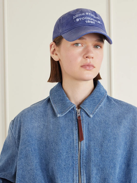 Image of Hats. Product name - Cuddy Logo-print Cotton-twill Cap in Blue colour by brand - Acne Studios