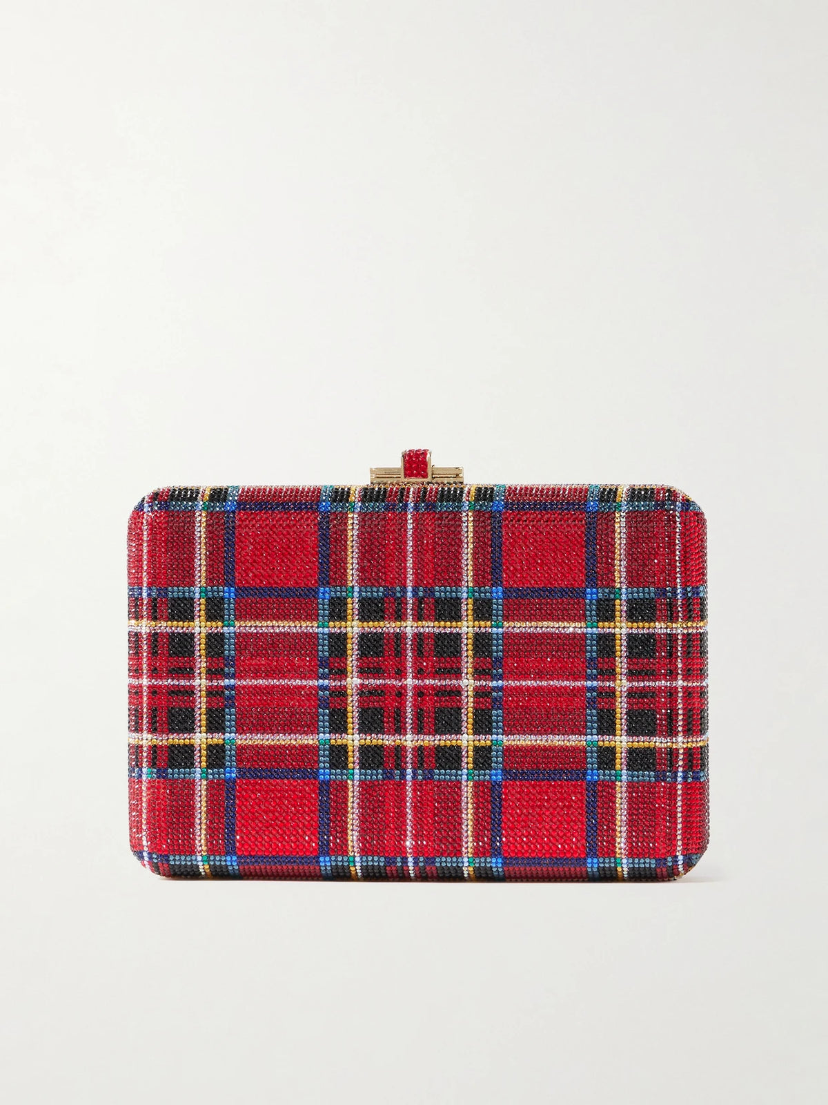 Tartan Crystal-embellished Gold-tone Clutch