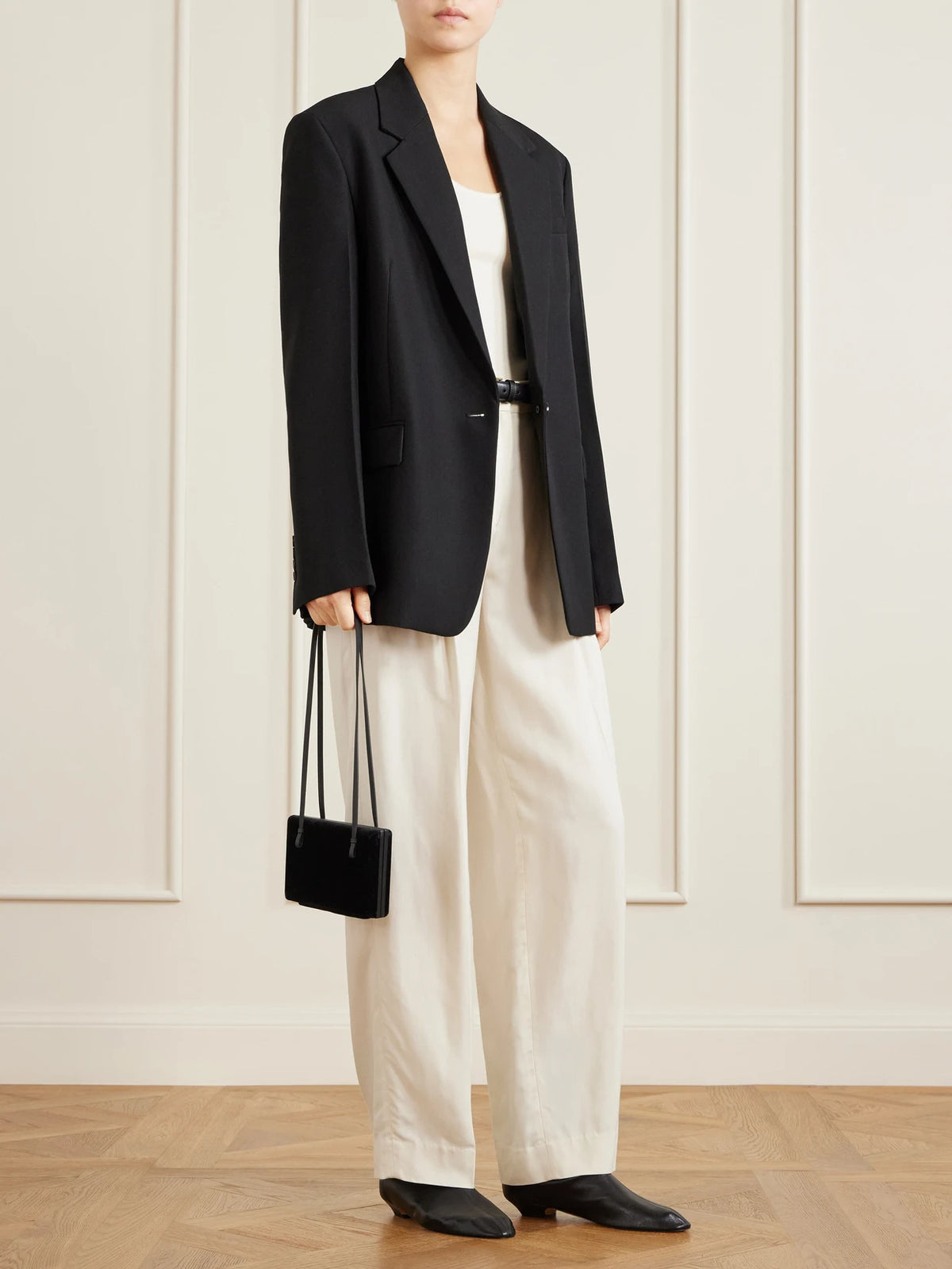 Leather-trimmed Velvet Shoulder Bag