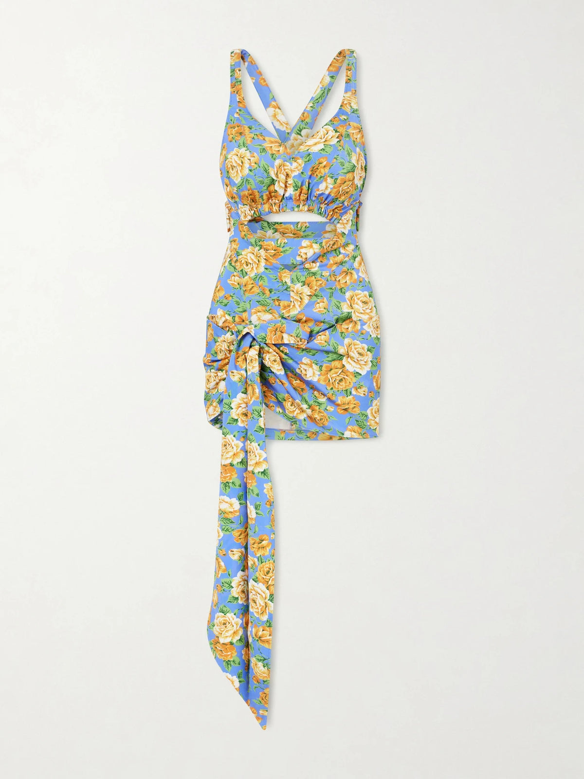Tie-detailed Cutout Floral-print Stretch-jersey Playsuit